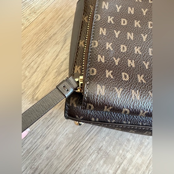 DKNY Dark Brown Monogram Shoulder Bag, chain strap - Picture 6 of 14